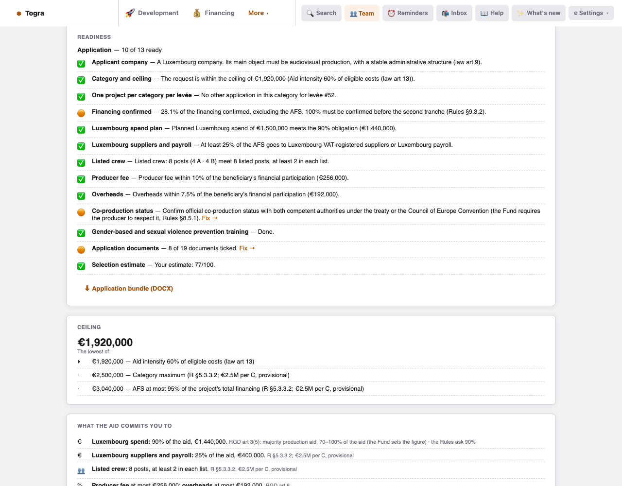 AFS readiness and post-award tracking for the demo project.